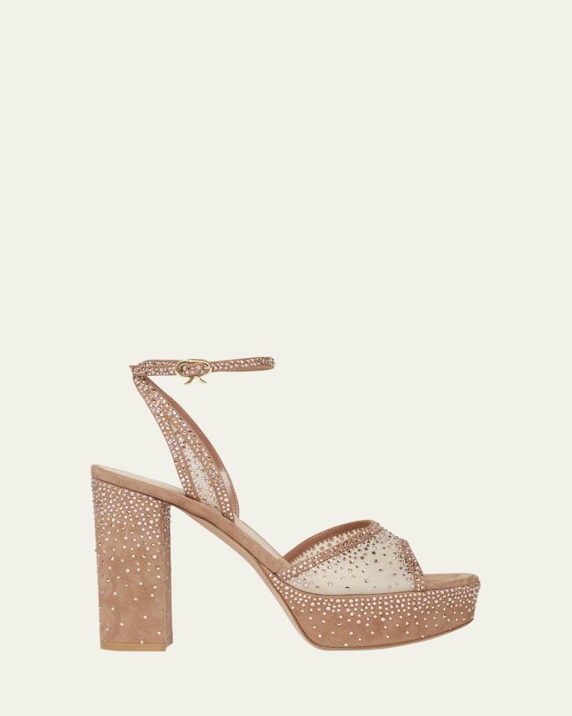 Strass Organza Ankle-Strap Platform Sandals